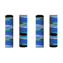 Load image into Gallery viewer, Step out in style with these funky socks! 3 sizes. Ribbed tube, cushioned bottoms, sublimated print by Kerry Sandhu Art
