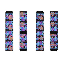Load image into Gallery viewer, Step out in style with these funky socks! 3 sizes. Ribbed tube, cushioned bottoms, sublimated print by Kerry Sandhu Art
