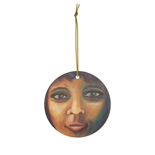 Original artwork front, description on back. Thick high-quality porcelain. 7cm diameter. Comes w/ ribbon by Kerry Sandhu Art