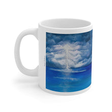 Load image into Gallery viewer, 11oz BPA, lead-free, microwave/dishwasher safe, white ceramic, vivid colours. Many original artworks by Kerry Sandhu Art
