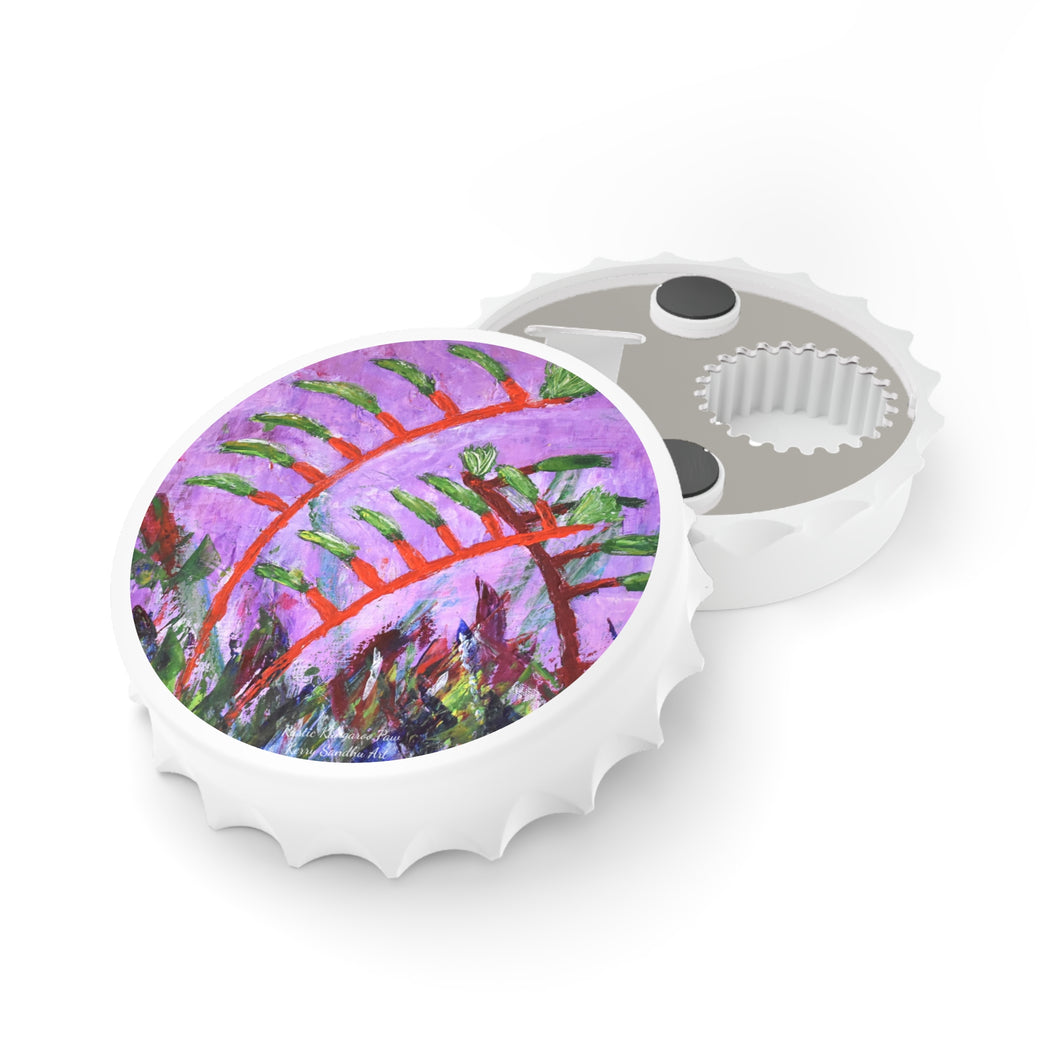 Plastic exterior w/ metallic bottom, magnetic back, 2 different opening mechanisms, matte finish. Art by Kerry Sandhu Art