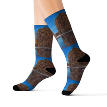 Load image into Gallery viewer, Step out in style with these funky socks! 3 sizes. Ribbed tube, cushioned bottoms, sublimated print by Kerry Sandhu Art
