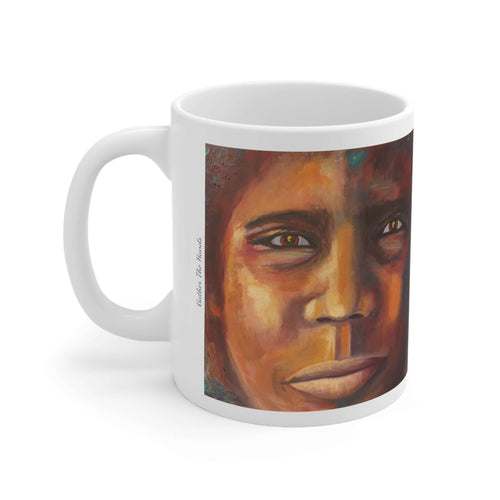 11oz BPA, lead-free, microwave/dishwasher safe, white ceramic, vivid colours. Many original artworks by Kerry Sandhu Art