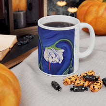 Load image into Gallery viewer, 11oz BPA, lead-free, microwave/dishwasher safe, white ceramic, vivid colours. Many original artworks by Kerry Sandhu Art
