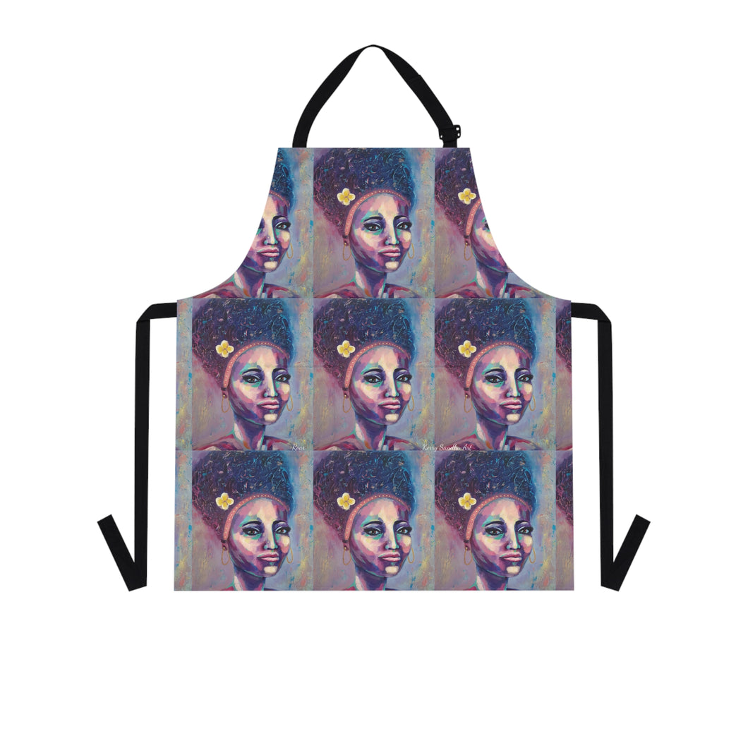 Apron - lightweight, silky finish 100% polyester, two front pockets. Many original artwork designs by Kerry Sandhu Art