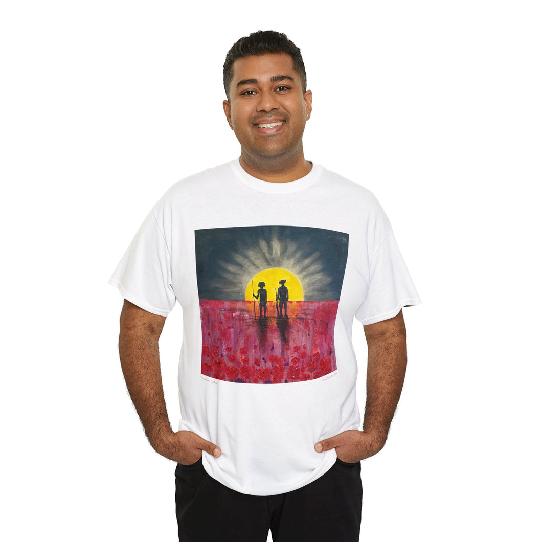 Freedom Called - Unisex HEAVY COTTON TEE - Designed from Original Anzac Day artwork (Image on front)