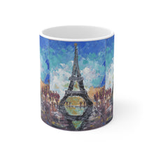 Load image into Gallery viewer, 11oz BPA, lead-free, microwave/dishwasher safe, white ceramic, vivid colours. Many original artworks by Kerry Sandhu Art
