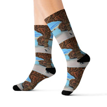 Load image into Gallery viewer, Step out in style with these funky socks! 3 sizes. Ribbed tube, cushioned bottoms, sublimated print by Kerry Sandhu Art
