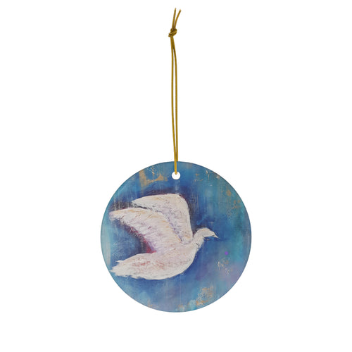 Original artwork front, description on back. Thick high-quality porcelain. 7cm diameter. Comes w/ ribbon by Kerry Sandhu Art
