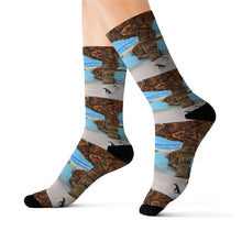 Load image into Gallery viewer, Step out in style with these funky socks! 3 sizes. Ribbed tube, cushioned bottoms, sublimated print by Kerry Sandhu Art
