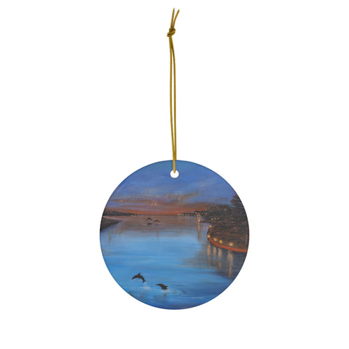 Original artwork front, description on back. Thick high-quality porcelain. 7cm diameter. Comes w/ ribbon by Kerry Sandhu Art