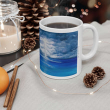 Load image into Gallery viewer, 11oz BPA, lead-free, microwave/dishwasher safe, white ceramic, vivid colours. Many original artworks by Kerry Sandhu Art
