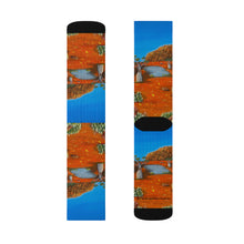 Load image into Gallery viewer, Step out in style with these funky socks! 3 sizes. Ribbed tube, cushioned bottoms, sublimated print by Kerry Sandhu Art

