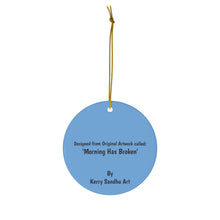 Load image into Gallery viewer, Original artwork front, description on back. Thick high-quality porcelain. 7cm diameter. Comes w/ ribbon by Kerry Sandhu Art
