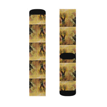 Load image into Gallery viewer, Step out in style with these funky socks! 3 sizes. Ribbed tube, cushioned bottoms, sublimated print by Kerry Sandhu Art
