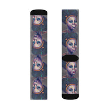 Load image into Gallery viewer, Step out in style with these funky socks! 3 sizes. Ribbed tube, cushioned bottoms, sublimated print by Kerry Sandhu Art
