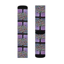 Load image into Gallery viewer, Step out in style with these funky socks! 3 sizes. Ribbed tube, cushioned bottoms, sublimated print by Kerry Sandhu Art
