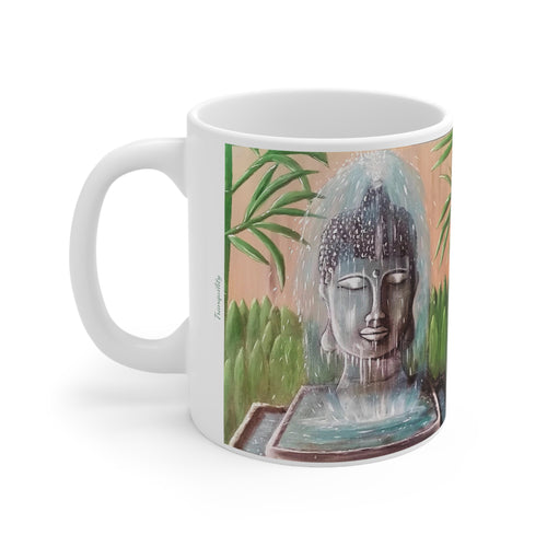 11oz BPA, lead-free, microwave/dishwasher safe, white ceramic, vivid colours. Many original artworks by Kerry Sandhu Art