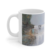 Load image into Gallery viewer, 11oz BPA, lead-free, microwave/dishwasher safe, white ceramic, vivid colours. Many original artworks by Kerry Sandhu Art
