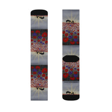 Load image into Gallery viewer, Step out in style with these funky socks! 3 sizes. Ribbed tube, cushioned bottoms, sublimated print by Kerry Sandhu Art
