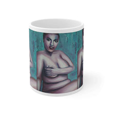 Load image into Gallery viewer, 11oz BPA, lead-free, microwave/dishwasher safe, white ceramic, vivid colours. Many original artworks by Kerry Sandhu Art
