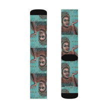 Load image into Gallery viewer, Step out in style with these funky socks! 3 sizes. Ribbed tube, cushioned bottoms, sublimated print by Kerry Sandhu Art
