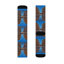 Load image into Gallery viewer, Step out in style with these funky socks! 3 sizes. Ribbed tube, cushioned bottoms, sublimated print by Kerry Sandhu Art
