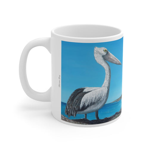 11oz BPA, lead-free, microwave/dishwasher safe, white ceramic, vivid colours. Many original artworks by Kerry Sandhu Art