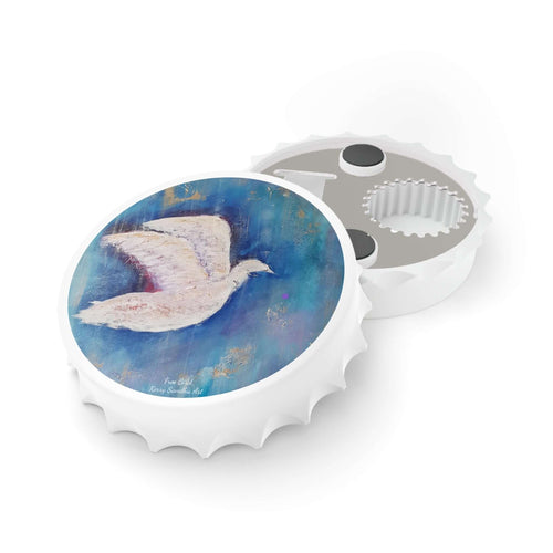 Plastic exterior w/ metallic bottom, magnetic back, 2 different opening mechanisms, matte finish. Art by Kerry Sandhu Art