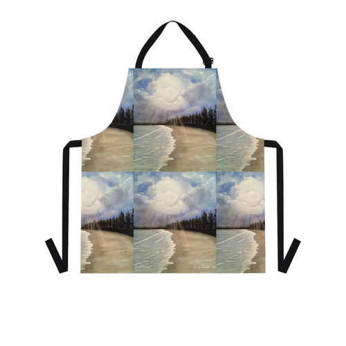Apron - lightweight, silky finish 100% polyester, two front pockets. Many original artwork designs by Kerry Sandhu Art