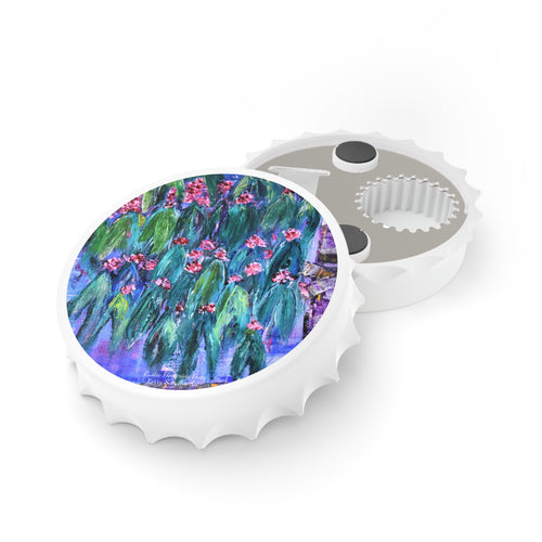 Plastic exterior w/ metallic bottom, magnetic back, 2 different opening mechanisms, matte finish. Art by Kerry Sandhu Art