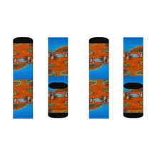 Load image into Gallery viewer, Step out in style with these funky socks! 3 sizes. Ribbed tube, cushioned bottoms, sublimated print by Kerry Sandhu Art
