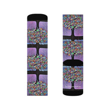 Load image into Gallery viewer, Step out in style with these funky socks! 3 sizes. Ribbed tube, cushioned bottoms, sublimated print by Kerry Sandhu Art

