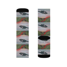 Load image into Gallery viewer, Step out in style with these funky socks! 3 sizes. Ribbed tube, cushioned bottoms, sublimated print by Kerry Sandhu Art
