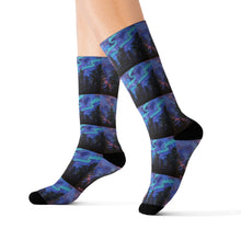 Load image into Gallery viewer, Step out in style with these funky socks! 3 sizes. Ribbed tube, cushioned bottoms, sublimated print by Kerry Sandhu Art
