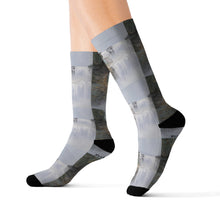 Load image into Gallery viewer, Step out in style with these funky socks! 3 sizes. Ribbed tube, cushioned bottoms, sublimated print by Kerry Sandhu Art
