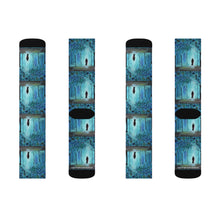 Load image into Gallery viewer, Step out in style with these funky socks! 3 sizes. Ribbed tube, cushioned bottoms, sublimated print by Kerry Sandhu Art
