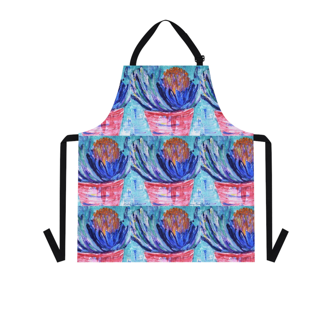 Apron - lightweight, silky finish 100% polyester, two front pockets. Many original artwork designs by Kerry Sandhu Art