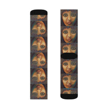 Load image into Gallery viewer, Step out in style with these funky socks! 3 sizes. Ribbed tube, cushioned bottoms, sublimated print by Kerry Sandhu Art
