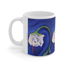 Load image into Gallery viewer, 11oz BPA, lead-free, microwave/dishwasher safe, white ceramic, vivid colours. Many original artworks by Kerry Sandhu Art
