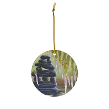 Load image into Gallery viewer, Original artwork front, description on back. Thick high-quality porcelain. 7cm diameter. Comes w/ ribbon by Kerry Sandhu Art
