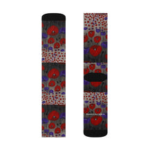 Load image into Gallery viewer, Step out in style with these funky socks! 3 sizes. Ribbed tube, cushioned bottoms, sublimated print by Kerry Sandhu Art
