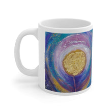 Load image into Gallery viewer, 11oz BPA, lead-free, microwave/dishwasher safe, white ceramic, vivid colours. Many original artworks by Kerry Sandhu Art
