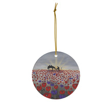 Load image into Gallery viewer, Original artwork front, description on back. Thick high-quality porcelain. 7cm diameter. Comes w/ ribbon by Kerry Sandhu Art
