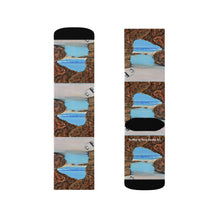 Load image into Gallery viewer, Step out in style with these funky socks! 3 sizes. Ribbed tube, cushioned bottoms, sublimated print by Kerry Sandhu Art
