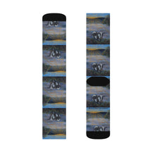 Load image into Gallery viewer, Step out in style with these funky socks! 3 sizes. Ribbed tube, cushioned bottoms, sublimated print by Kerry Sandhu Art
