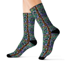 Load image into Gallery viewer, Step out in style with these funky socks! 3 sizes. Ribbed tube, cushioned bottoms, sublimated print by Kerry Sandhu Art
