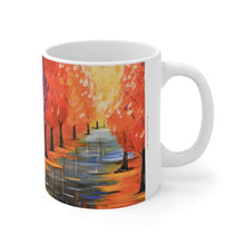 Load image into Gallery viewer, 11oz BPA, lead-free, microwave/dishwasher safe, white ceramic, vivid colours. Many original artworks by Kerry Sandhu Art
