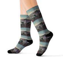 Load image into Gallery viewer, Step out in style with these funky socks! 3 sizes. Ribbed tube, cushioned bottoms, sublimated print by Kerry Sandhu Art
