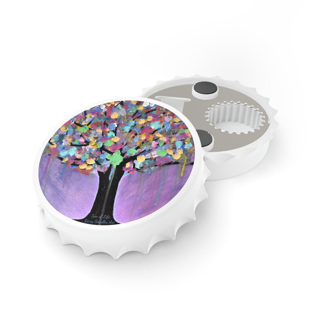 Plastic exterior w/ metallic bottom, magnetic back, 2 different opening mechanisms, matte finish. Art by Kerry Sandhu Art